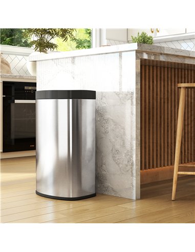 HOMCOM 55L Sensor Bin with Soft-Close Lid, Automatic Touchless Motion Sensor Kitchen Bin with Fingerprint Resistant Stainless St