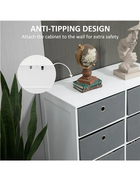 HOMCOM Chests of Drawer, Fabric Dresser Storage Cabinet with 6 Drawers for Bedroom, Living Room and Hallway, White and Grey
