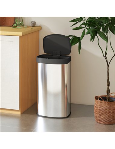 HOMCOM 55L Sensor Bin with Soft-Close Lid, Automatic Touchless Motion Sensor Kitchen Bin with Fingerprint Resistant Stainless St
