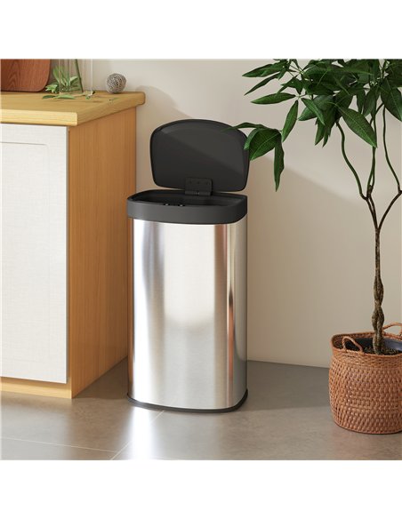 HOMCOM 55L Sensor Bin with Soft-Close Lid, Automatic Touchless Motion Sensor Kitchen Bin with Fingerprint Resistant Stainless St