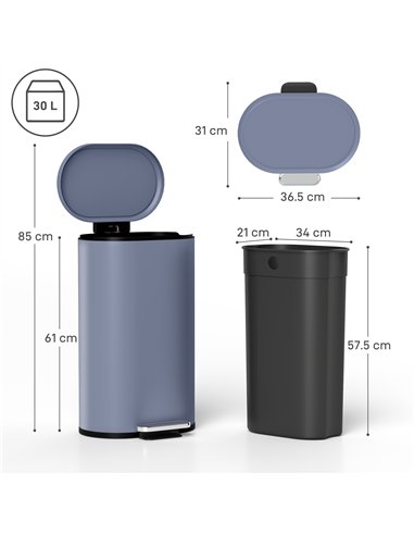 HOMCOM 30 L Modern Curved Kitchen Bin - Grey