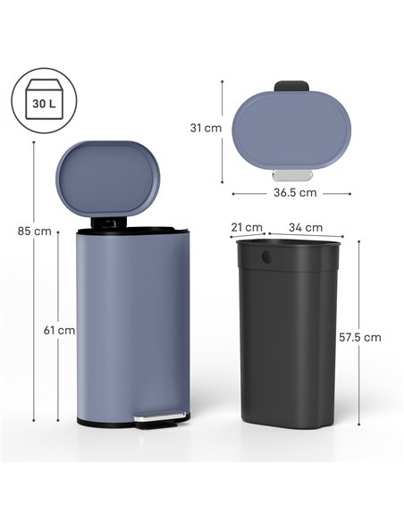 HOMCOM 30 L Modern Curved Kitchen Bin - Grey