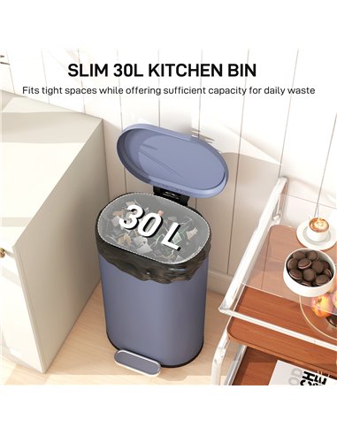 HOMCOM 30 L Modern Curved Kitchen Bin - Grey