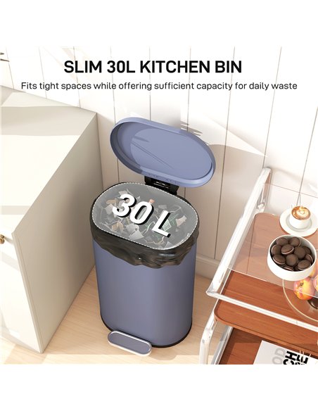 HOMCOM 30 L Modern Curved Kitchen Bin - Grey