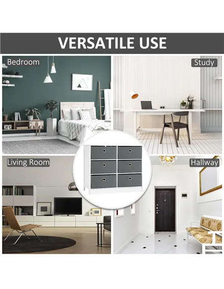 HOMCOM Chests of Drawer, Fabric Dresser Storage Cabinet with 6 Drawers for Bedroom, Living Room and Hallway, White and Grey