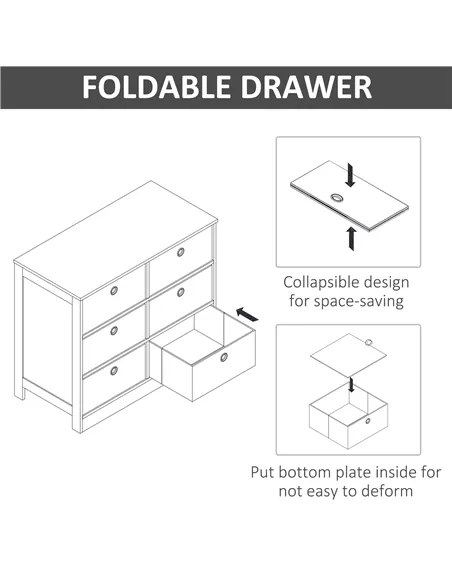 HOMCOM Chests of Drawer, Fabric Dresser Storage Cabinet with 6 Drawers for Bedroom, Living Room and Hallway, White and Grey