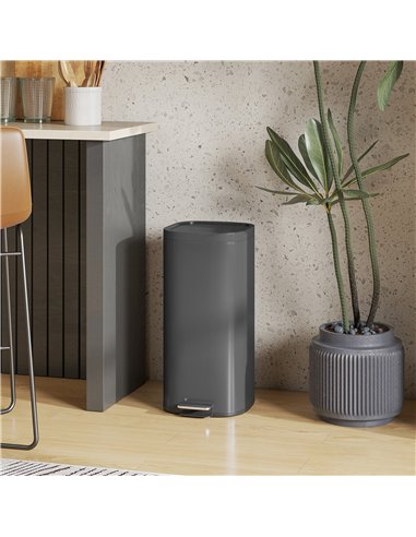 HOMCOM 30L Kitchen Bin, Compact Pedal Bin with Soft-Close and Stay-Open Lid, Removable Bucket for Kitchen, Home, Office, Black