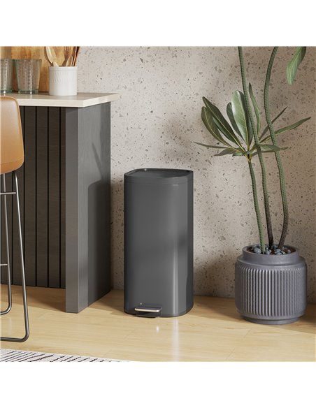 HOMCOM 30L Kitchen Bin, Compact Pedal Bin with Soft-Close and Stay-Open Lid, Removable Bucket for Kitchen, Home, Office, Black