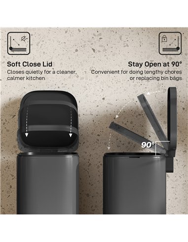 HOMCOM 30L Kitchen Bin, Compact Pedal Bin with Soft-Close and Stay-Open Lid, Removable Bucket for Kitchen, Home, Office, Black