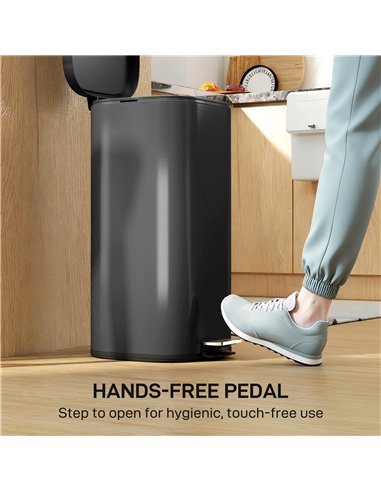 HOMCOM 30L Kitchen Bin, Compact Pedal Bin with Soft-Close and Stay-Open Lid, Removable Bucket for Kitchen, Home, Office, Black