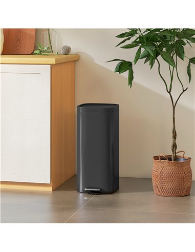 HOMCOM 30L Kitchen Bin, Compact Pedal Bin with Soft-Close and Stay-Open Lid, Removable Bucket for Kitchen, Home, Office, Black