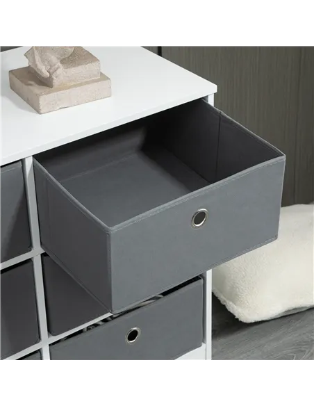 HOMCOM Chests of Drawer, Fabric Dresser Storage Cabinet with 6 Drawers for Bedroom, Living Room and Hallway, White and Grey
