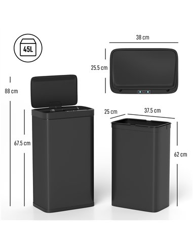 HOMCOM 45L Kitchen Sensor Bin - Black