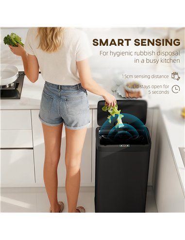 HOMCOM 45L Kitchen Sensor Bin - Black