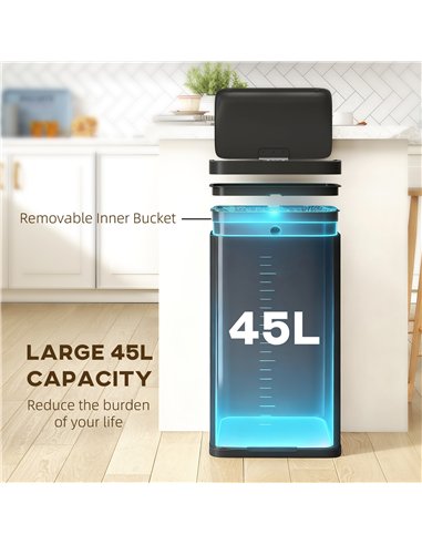 HOMCOM 45L Kitchen Sensor Bin - Black