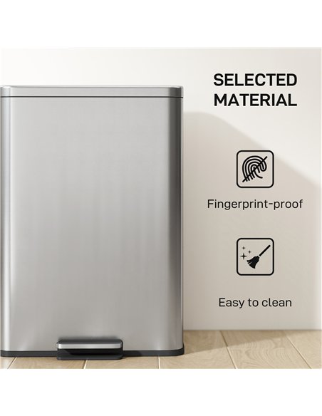 HOMCOM 20L Kitchen Bin with Soft-Close Lid and Stay-Open Function, Stainless Steel Pedal Bin with Removable Inner Bucket for Kit