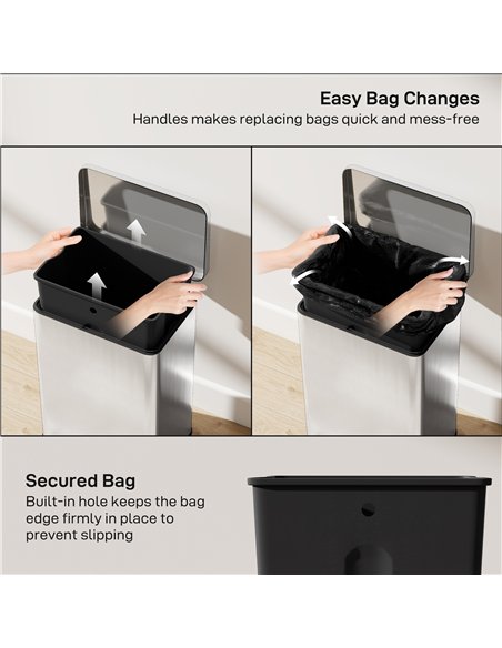 HOMCOM 20L Kitchen Bin with Soft-Close Lid and Stay-Open Function, Stainless Steel Pedal Bin with Removable Inner Bucket for Kit