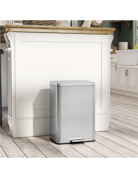 HOMCOM 20L Kitchen Bin with Soft-Close Lid and Stay-Open Function, Stainless Steel Pedal Bin with Removable Inner Bucket for Kit