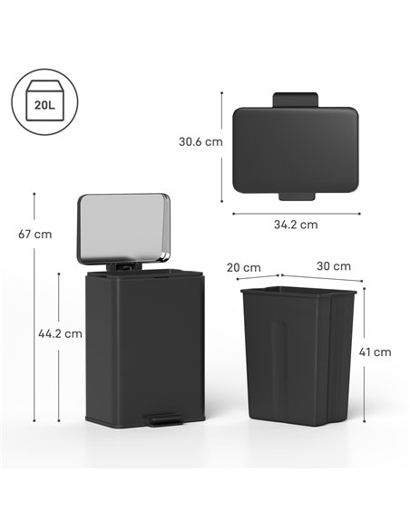 HOMCOM 20L Kitchen Bin with Soft-Close Lid and Stay-Open Function, Stainless Steel Pedal Bin with Removable Inner Bucket for Kit