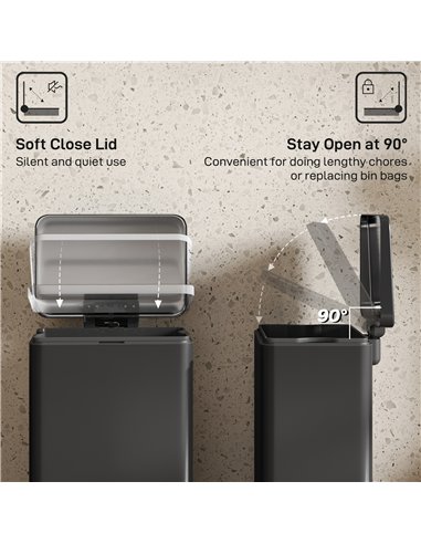 HOMCOM 20L Kitchen Bin with Soft-Close Lid and Stay-Open Function, Stainless Steel Pedal Bin with Removable Inner Bucket for Kit