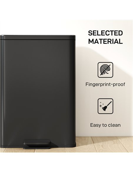 HOMCOM 20L Kitchen Bin with Soft-Close Lid and Stay-Open Function, Stainless Steel Pedal Bin with Removable Inner Bucket for Kit