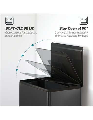 HOMCOM 45L Kitchen Bin, Pedal Bin with Soft-Close and Stay-Open Lid, Removable Inner Bucket, Odor Control for Kitchen, Office