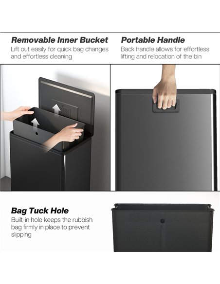 HOMCOM 45L Kitchen Bin, Pedal Bin with Soft-Close and Stay-Open Lid, Removable Inner Bucket, Odor Control for Kitchen, Office