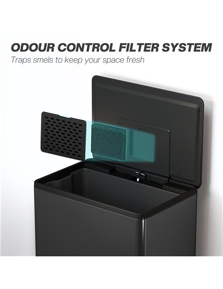 HOMCOM 45L Kitchen Bin, Pedal Bin with Soft-Close and Stay-Open Lid, Removable Inner Bucket, Odor Control for Kitchen, Office