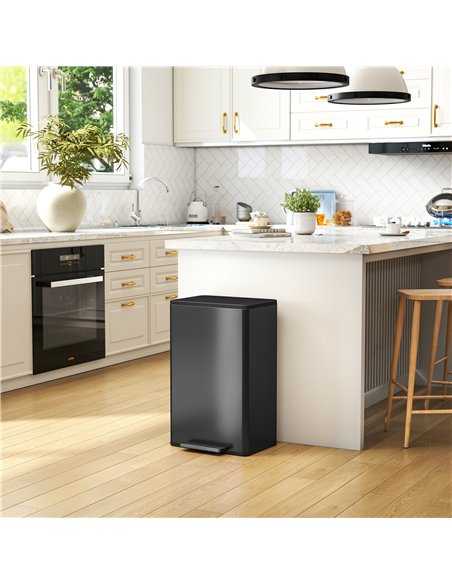 HOMCOM 45L Kitchen Bin, Pedal Bin with Soft-Close and Stay-Open Lid, Removable Inner Bucket, Odor Control for Kitchen, Office