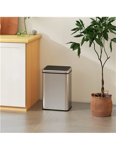 HOMCOM 40L Sensor Bin with Quiet Soft-Close Lid, Automatic Touchless Motion Sensor Kitchen Bin with Fingerprint Resistant Stainl