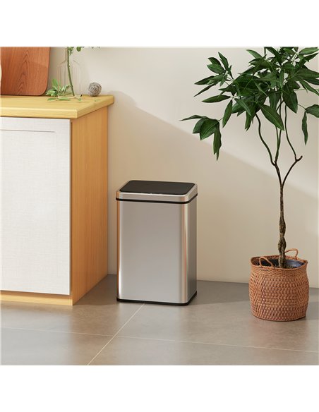 HOMCOM 40L Sensor Bin with Quiet Soft-Close Lid, Automatic Touchless Motion Sensor Kitchen Bin with Fingerprint Resistant Stainl