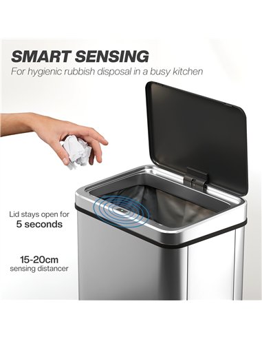 HOMCOM 40L Sensor Bin with Quiet Soft-Close Lid, Automatic Touchless Motion Sensor Kitchen Bin with Fingerprint Resistant Stainl