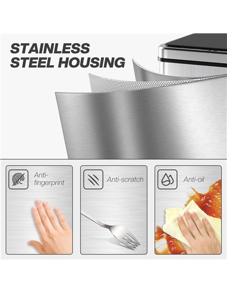 HOMCOM 40L Sensor Bin with Quiet Soft-Close Lid, Automatic Touchless Motion Sensor Kitchen Bin with Fingerprint Resistant Stainl