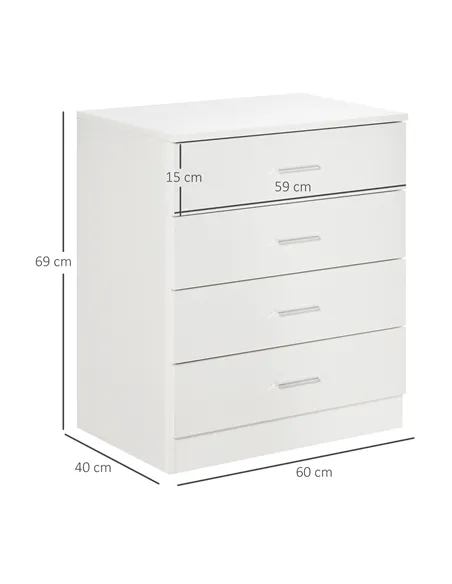 HOMCOM Chest of Drawers, 4 Drawers Storage Cabinet with Metal Rails, Anti-Tip for Playroom, Nursery Room, Hallway, etc