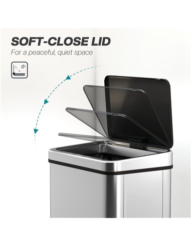 HOMCOM 40L Sensor Bin with Quiet Soft-Close Lid, Automatic Touchless Motion Sensor Kitchen Bin with Fingerprint Resistant Stainl