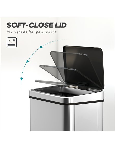 HOMCOM 40L Sensor Bin with Quiet Soft-Close Lid, Automatic Touchless Motion Sensor Kitchen Bin with Fingerprint Resistant Stainl