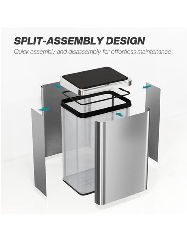 HOMCOM 40L Sensor Bin with Quiet Soft-Close Lid, Automatic Touchless Motion Sensor Kitchen Bin with Fingerprint Resistant Stainl