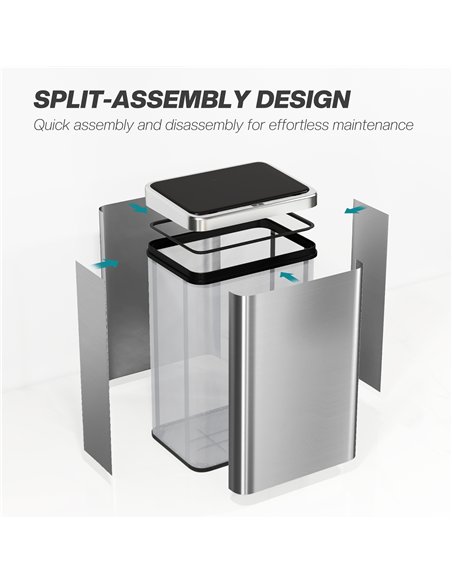 HOMCOM 40L Sensor Bin with Quiet Soft-Close Lid, Automatic Touchless Motion Sensor Kitchen Bin with Fingerprint Resistant Stainl