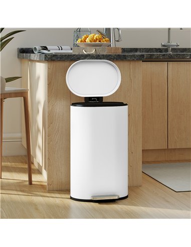 HOMCOM 30 L Modern Curved Kitchen Bin - White