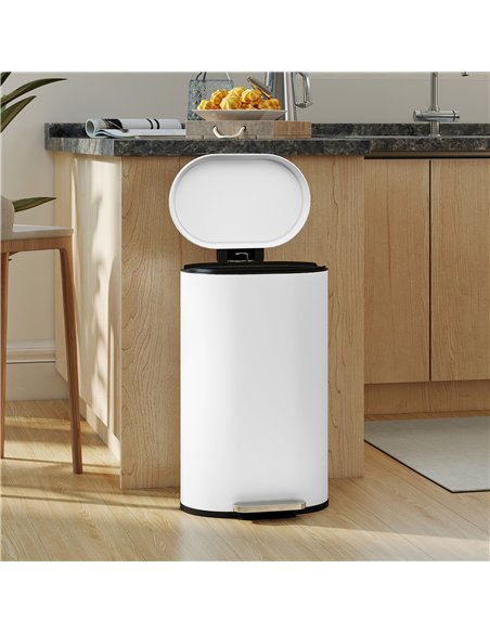 HOMCOM 30 L Modern Curved Kitchen Bin - White