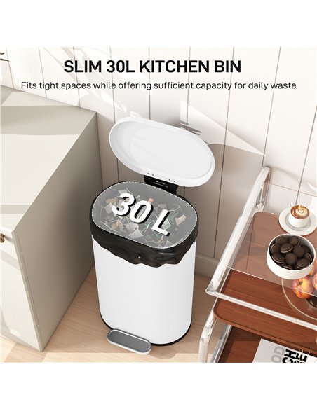 HOMCOM 30 L Modern Curved Kitchen Bin - White