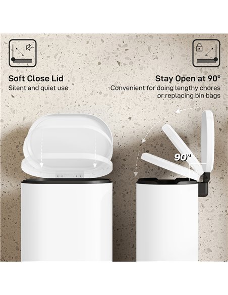 HOMCOM 30 L Modern Curved Kitchen Bin - White