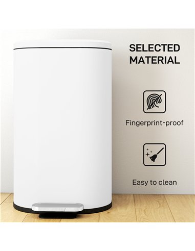 HOMCOM 30 L Modern Curved Kitchen Bin - White