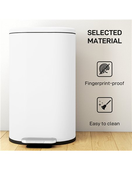 HOMCOM 30 L Modern Curved Kitchen Bin - White