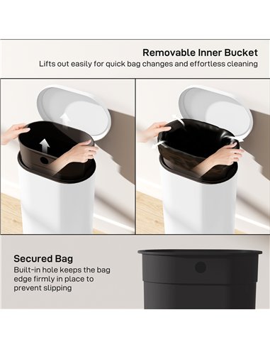 HOMCOM 30 L Modern Curved Kitchen Bin - White