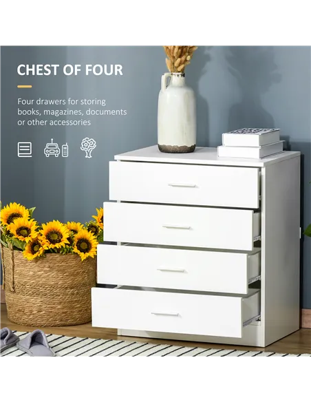 HOMCOM Chest of Drawers, 4 Drawers Storage Cabinet with Metal Rails, Anti-Tip for Playroom, Nursery Room, Hallway, etc