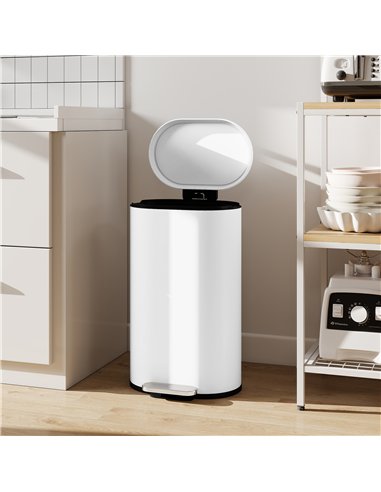 HOMCOM 30 L Modern Curved Kitchen Bin - White