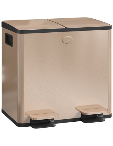 HOMCOM 30L Dual Compartment Stainless Steel Bin, with Deodoriser Holders - Gold Tone