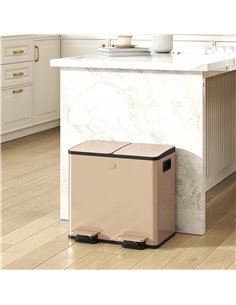 HOMCOM 30L Dual Compartment Stainless Steel Bin, with Deodoriser Holders - Gold Tone 2