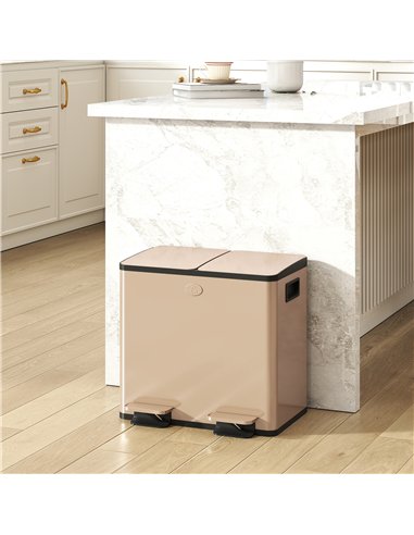 HOMCOM 30L Dual Compartment Stainless Steel Bin, with Deodoriser Holders - Gold Tone